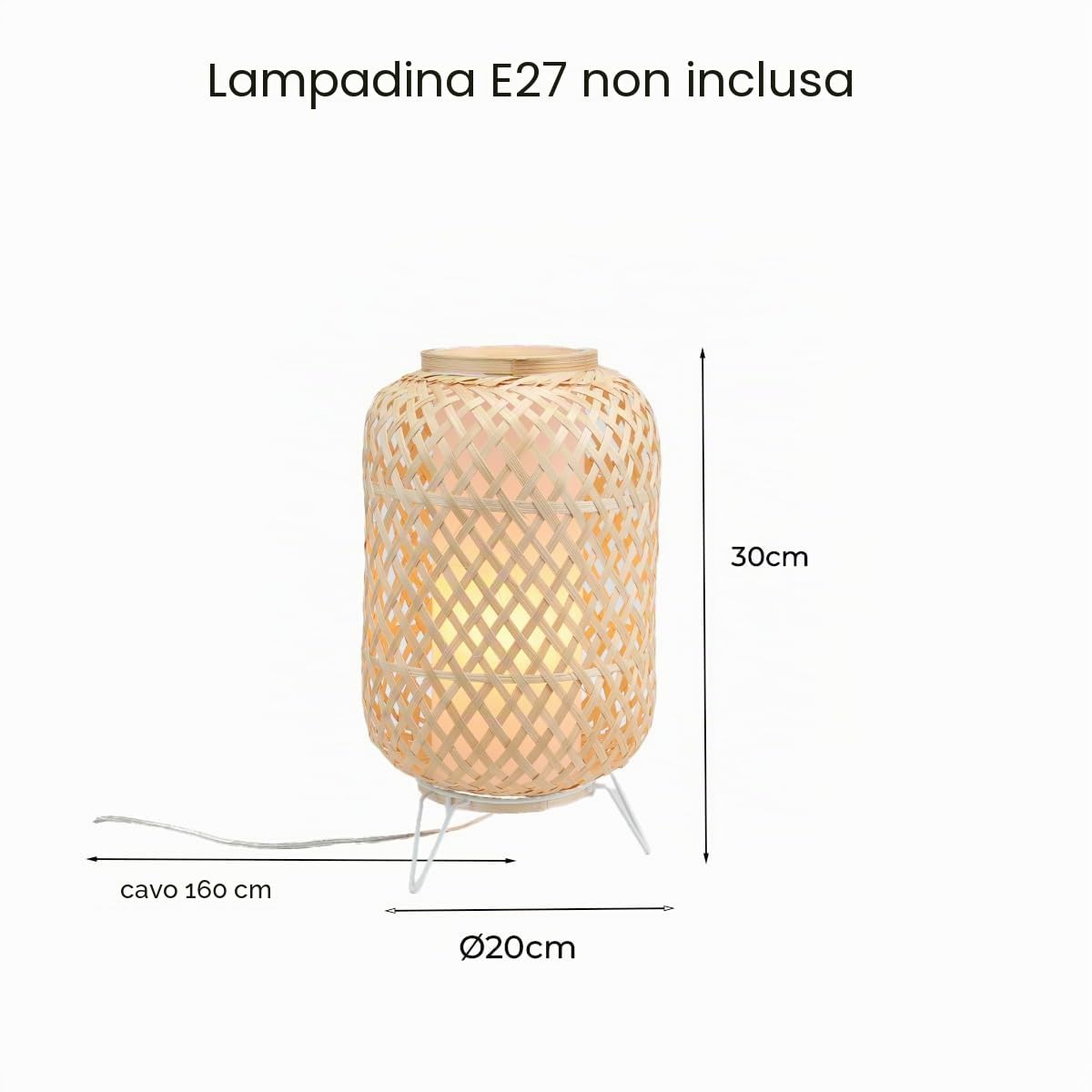 Alpinaluz Lampada da tavolo in vimini E27 - stile vintage nordico con paralume e diffusore interno in policarbonato trasparente