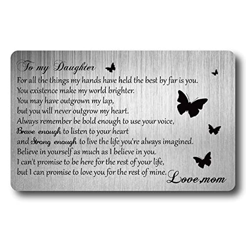 CREATCABIN to My Daughter Wallet Card from Mom Engraved Wallet Insert Inspirational Metal Wallet Card Mini Love Notes Gift for Women Her Birthday Graduation Wedding Christmas