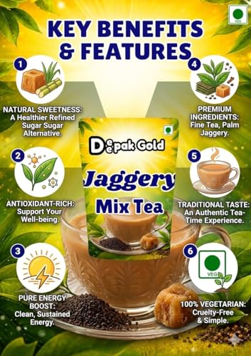 Image of Deepak Gold Premium Jaggery Mix Tea 450g | Traditional Gud Chai | Natural Sweetness | Strong & Aromatic | Resealable Zip Pack