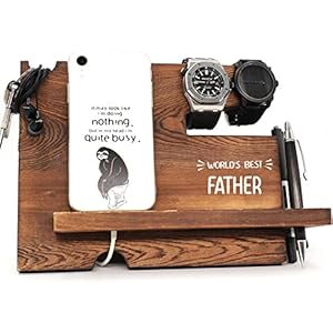 World’s Best Father Wooden Desk Docking Station, Best Father Gifts, Father Dad Daddy Birthday Christmas Father’s Day Thanksgiving Gifts From Daughter Son Kids