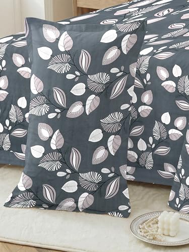 Image of RD TREND Premium Soft Cloud Cotton Floral Bedsheet for Double Bed | Size-90x90 Inches Queen Bedsheets with 2 Matching Pillow Covers (18x28 Inch) Charcoal Grey