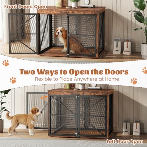 VOPEAK 31" Dog Crate Furniture, Chew Resistant Kennel for Small Medium Dogs Puppy, Heavy Duty Dog Crate Kennel Indoor, Wooden End Table for Bedroom Living Room, Farmhouse - Image 5