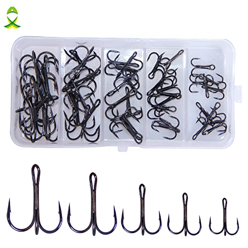 linyutech Angelhaken 50 Stück/Kasten aus Kohlenstoffstahl Triple Haken, verwendet for Hartköder rund und gekrümmte…
