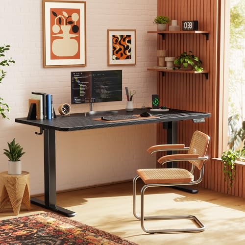 Image of Huuger Electric Standing Desk with Power Outlets and USB-C Port, 55 X 24 Inch Height Adjustable Desk, Sit Stand Desk for Home Office, Computer & Gaming Desk with 4 Presets, Carbon Black