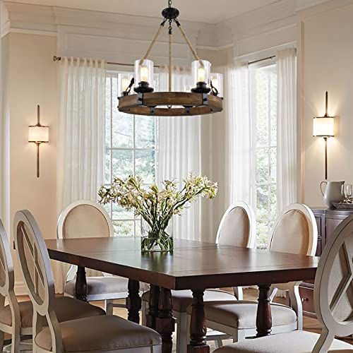 Rustic-6-Light-Wagon-Wheel-Chandelier-Round-Wood-Pendant-Light-with-Seeded-Glass-Shade-Farmhouse-Chandeliers-for-Dining-Room-Kitchen-Island-Foyer-Entryway Rustic 6 Light Wagon Wheel Chandelier Round Wood Pendant Light with Seeded Glass Shade Farmhouse Chandeliers for Dining Room Kitchen Island Foyer Entryway
