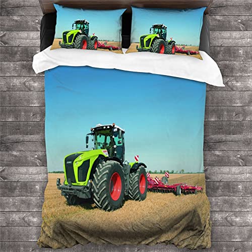 Proxiceen Tractor Bed Linen Set, Farm Machine Boy Duvet Cover and Pillowcase, Teenager's Room Bed Linen, Easy Care Bed Linen (A5, 140 x 200 cm + 2 x 80 x 80 cm)