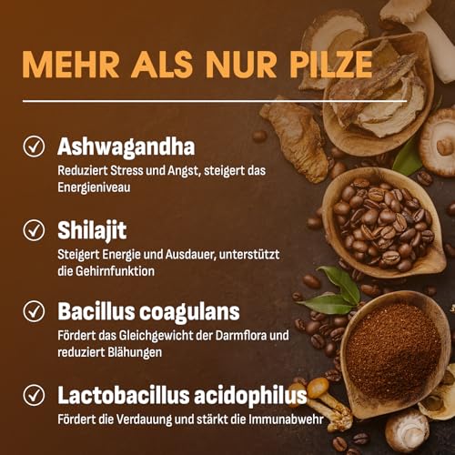 Pilzkaffee – Mushroom Coffee mit 10 Pilzen, Adaptogenen & Probiotika, Instant-Arabica-Kaffee mit Löwenmähne, Chaga, Reishi… – Ansicht 3