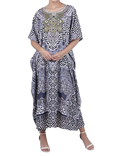 Miss Lavish London Kaftan Tunic One Size Beach Cover Up Maxi Dress Sleepwear Embellished Kimonos [Black]