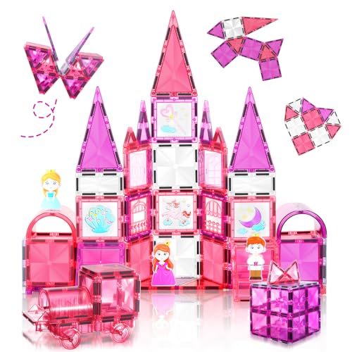 W Wise Block Blocs de Construction magnétiques 101PCS avec Voitures, STEM Jouets de Construction magnétiques Princesse pour Enfant 3 4 5 6 7 8 Ans garçon...