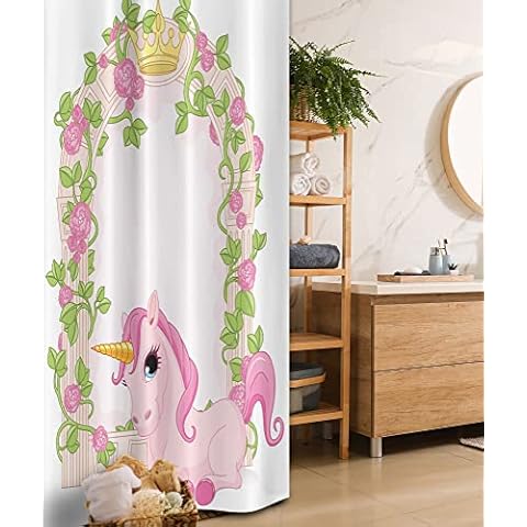 Ambesonne Floral Unicorn Shower Curtain Set Cover