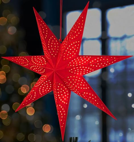 Weihnachtsstern Rot LED 24 BRUBAKER 60 cm Papier Weihnachtsstern zum Aufhängen - Fenster...