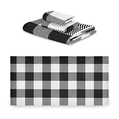 Qilmy Plaid Buffalo Women Towel Set Of 3 Bathroom Towels For Face Hand, Absorbent Washcloth For Bathing/Home/Shower, White And Black #TOP1