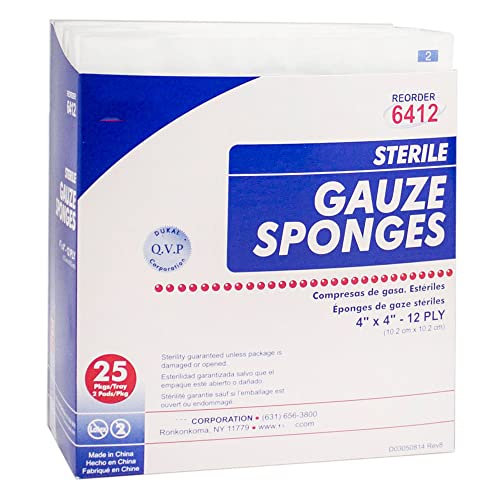 SurgiMac First Aid Gauze Sponge, 100% algodón tejido, 12 capas, 4 x 4 pulgadas estéril, paquete de 12, para cuidado de heridas menores miniatura 1