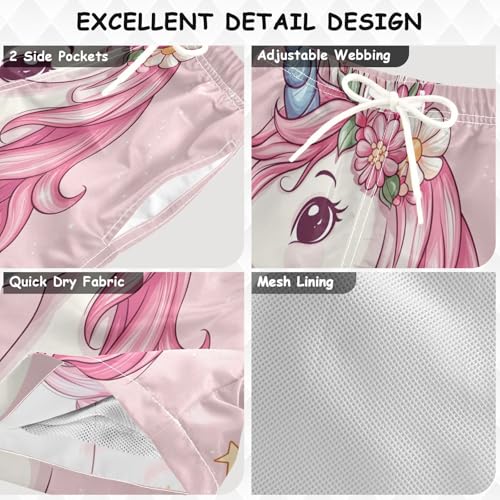 Pigsaly Boys Swim Trunks Star Unicorn Pastel Pink Boys Board Shorts Swimsuit Swimwear Summer Bathing Suit 4T3