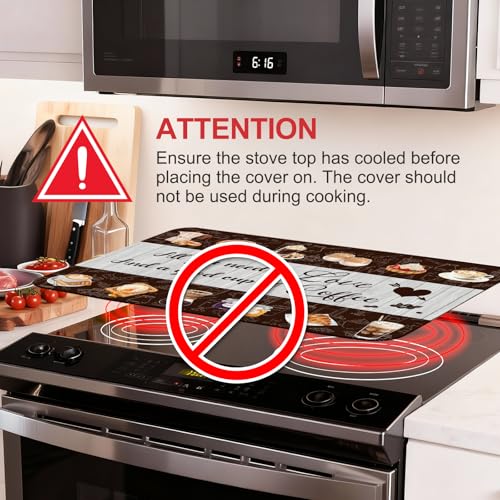 Image of Coffee Stove Top Cover for Electric Stove, Coffee Range Covers for Electric Stove, Rubber Dish Drying Mat, Glass Cooktop Covers, Flat RV Range top Mats, 28 inchx20 inch