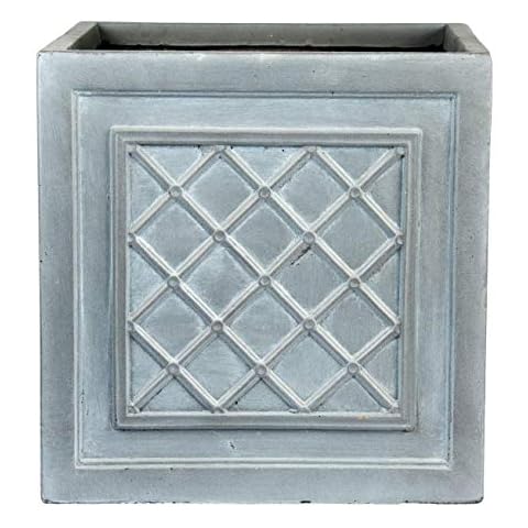 IDEALIST Medium Flower Outdoor Garden Planter Floor Pot with Drainage Hole Contemporary Light Stone Faux Lead Lattice Square Box W45 H45 L45 cm Grey, 72 ltrs Cover