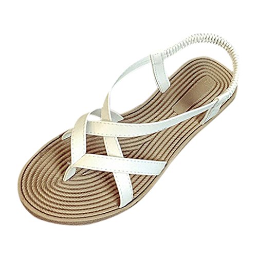 Coolster Damen Sommer Flache Schuhe Flip Flops Sandale verstellbare Back Strap Sandalen Schuhe (EU 37, Weiß)