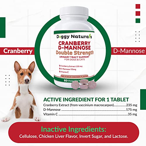 Cranberry D-Mannose For Dogs And Cats Urinary Tract Infection Support Prevents And Eliminates Uti, Bladder Infection Kidney Support, Antioxidant (Double Strength Tablet, 60 Count) #TOP1