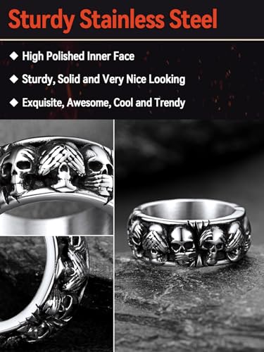 FaithHeart Skull Rings for Men Gothic Punk Stainless Steel Band Rings Biker Skeleton Thumb Ring Cocktail Party Jewelry with Gift Box4