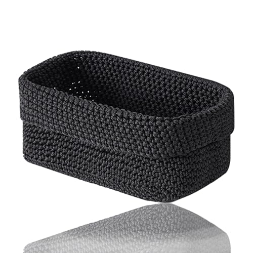 Panier au crochet, panier de rangement noir - Panier de rangement pour salle de bain - Panier en tricot pour serviettes d'invités - Panier d'étagère pour serviettes,...