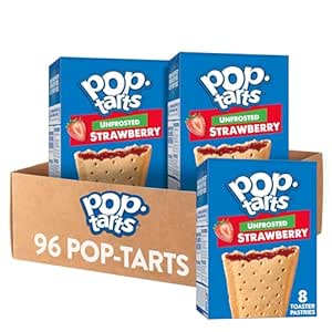Pop-Tarts Toaster Pastries, Breakfast Food and Kids Snacks, Unfrosted Strawberry, 10.15lb Case (96 Count)