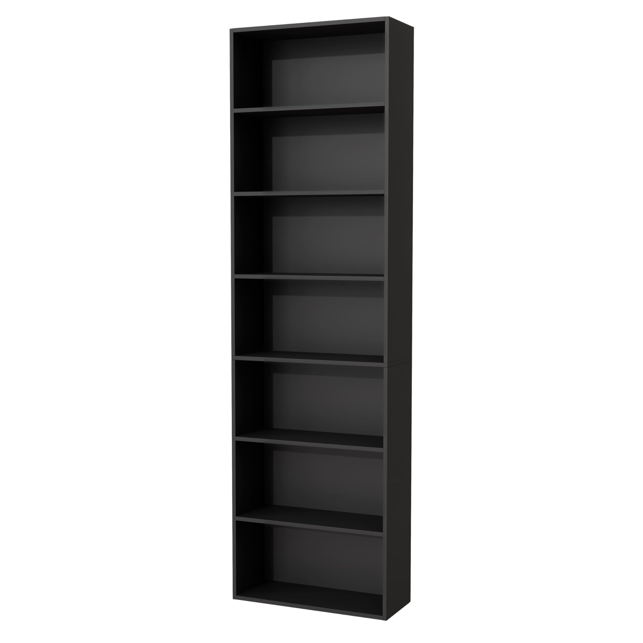 Nera Wooden 7 Tier Bookcase Standing Shelf Tall Storage Shelving Unit for Storage (Black)