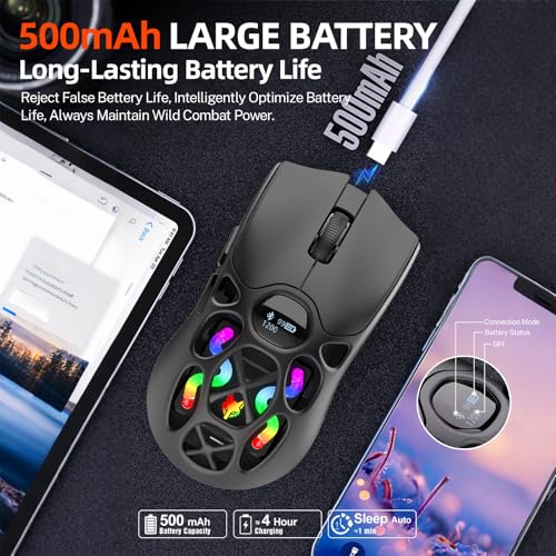 Ratón inalámbrico para juegos con 7 botones programables y triple conexión USB-C para PC 7