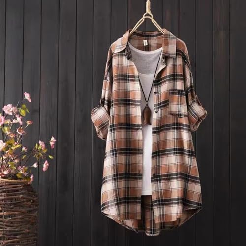 Summer Cardigans for Women Lightweight Plaid Long Sleeve Button Down Shirts Oversized Boho Beach Cover Up Outerwear2