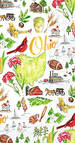 Ohio Guest Towels - 32 Count 2 Packages of 16CT Napkins for Buffet Kitchen or Bathroom - The Buckeye State Design - 8.5
