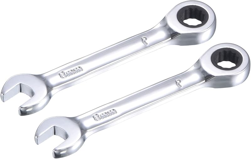 Chave Combinada Catraca 8 mm Curta 72 Dentes 12 Pontos em Aço CR-V uxcell, Kit com 2 Peças