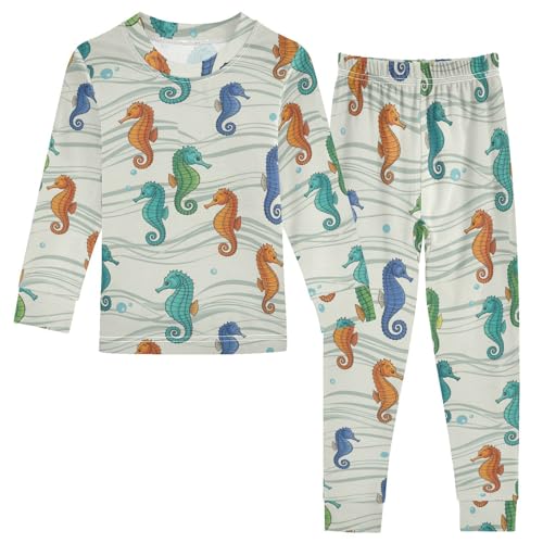 Pajama Sets Long Sleeve Seahorse Pattern with Colors Soft Comfy Sleepwear 2 Piece PJS 3-8T