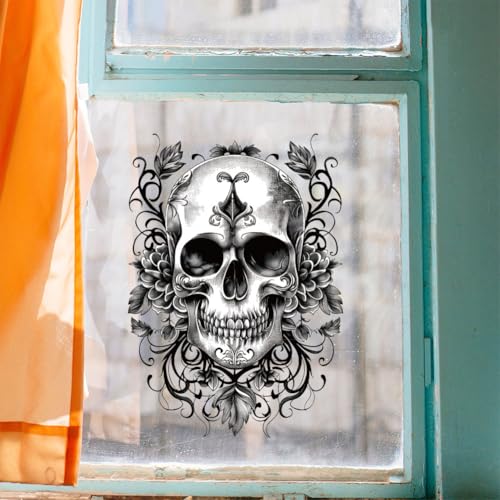 Peacoblue Rub on Transfer Decal for Furniture Craft Decor 6"x12",3Pcs Black and White Skull Waterproof UV DTF Transfer Sticker for Halloween Dresser Lingerie Chests Drawer Glass Porcelain Wood Plastic - Image 4