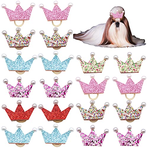 Fzbnsrko 20Pcs Pet Flower Crown Rubber Band Flower Bow Puppy Dog Bow Accessories (Random Color) #TOP12