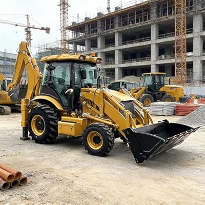 Heavy-Duty Backhoe Loader with Swivel Rear Excavator and Heavy-Duty Front Bucket, Reliable Compact Loader for Construction, Agricultural Tasks, Lifting, and Demolition
