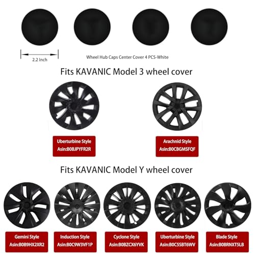 Mittelkappe (4-TLG.) für KAVANIC Tesla Model Y Model 3 Modifizierte Radkappen (Weiß/Mattschwarz)