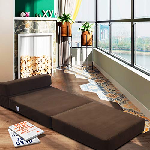 Giantex Convertible Sofa Bed, Floor Couch Sleeper, Folding Futon Guest Bed, Modern Chaise Lounge Upholstered Padded Cushion, Large Accent Chair Living Room Bedroom Brown #TOP3
