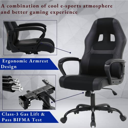 Tyyps Ergonomic Gaming Chair -250Lb High Back Pc Racing Desk Chair Adjustable Reclining Computer Chair With Lumbar Support Armrest Headrest Task Rolling Swivel Game Chair For Adult Teen, Black #TOP4