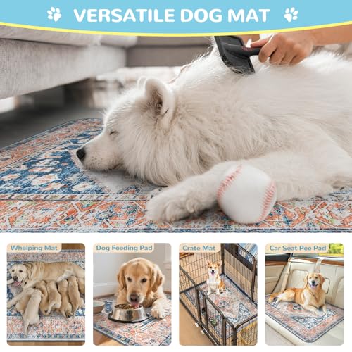 Image of Lahome Reusable Washable Puppy Pads - 2 Pack Super Absorbent & Waterproof Dog Training Mats for Potty, Crate and Floor - Leakproof Pee Pads with Non-Slip Backing (Beige Blue, 36 inchx48 inch)