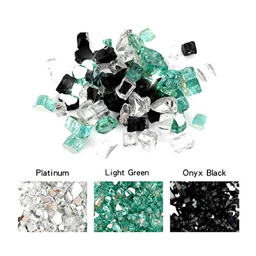 Skyflame 10-Pound Blended Fire Glass For Fire Pit Fireplace Landscaping - 1/2 Inch Reflective Tempered Fireglass Onyx Black, Platinum, Light Green #TOP1
