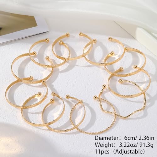 KISS WIFE 11 Pcs Gold Bangles for Women, Adjustable Bangle Bracelets, Multi Layer Open Stackable Cuff Bracelet Set, Fashion Accessories Jewelry Gifts for Women4