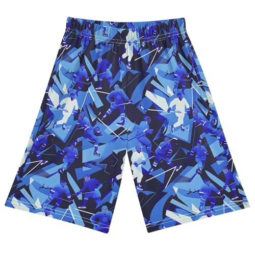 ALAZA Ice Hockey Player Blue Abstract Pajama Shorts Sleep Shorts Pant Lounge Pajama Bottoms Elastic Waist with Pockets