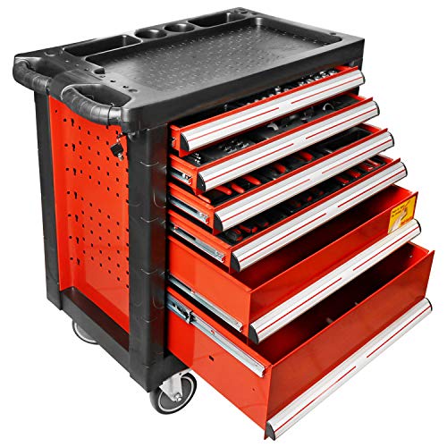 com-four® 153-teiliger XXL Werkstattwagen mit Werkzeug bestückt - praktischer Werkzeugwagen mit 6 Schubladen - rollbar und abschließbar 1 com-four® 153-teiliger XXL Werkstattwagen mit Werkzeug bestückt - praktischer Werkzeugwagen mit 6 Schubladen - rollbar und abschließbar