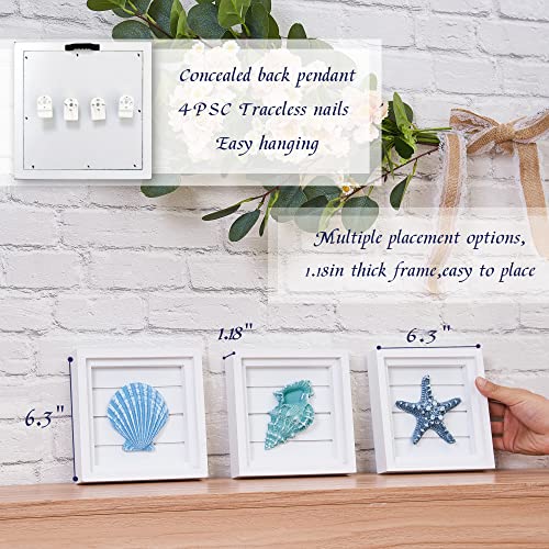 LODOCAVE 3D Art Beach Wall Decor Coastal Decor for Home(6.3 x6.3 ) Ocean Decorations Sets for Bedroom Bathroom & Living room Suitable for Beach theme room & Beach House Decor Seashell Starfish Decor - Image 5