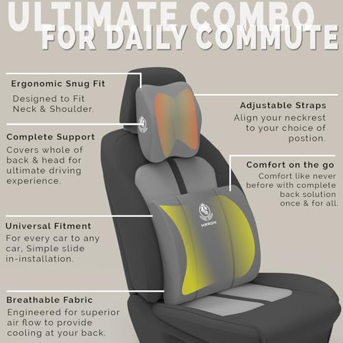 Image of MRRON Series Memory Foam Neck Rest & Extra Lumbar, Relief Pillow, 100% Soft Memory Foam Pillow, Adjustable Strap, Cervical Support for Car Seat. (Grey, Lumbar)