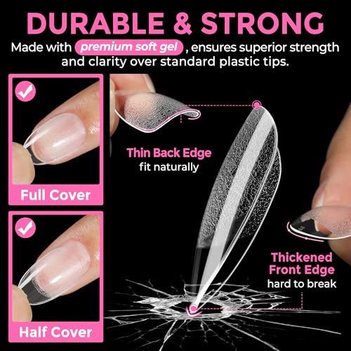 Image of UNA GELLA Short Almond Round Fake Nails 216pcs Almond Press on Nails Pre-shape Oval Gel Nail Tips for Full Cover Acrylic Short Round Nails For Nails tips Extension 12 Sizes