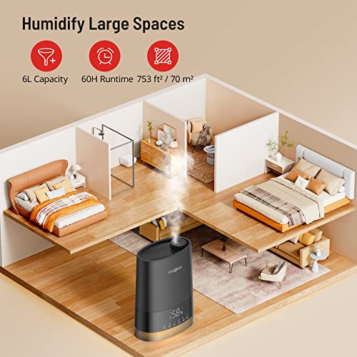 Humidifiers For Large Room,Paris Rhône 6L Ultrasonic Cool And Warm Mist Humidifiers For Home Bedroom,Top Fill Air Humidifier With Remote,Humidity Sensor,Led Panel,Essential Oil,Valentine Gifts #TOP1