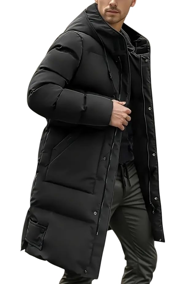 Manteau d'hiver coupe-vent chaud veste longue homme tendance mode noir