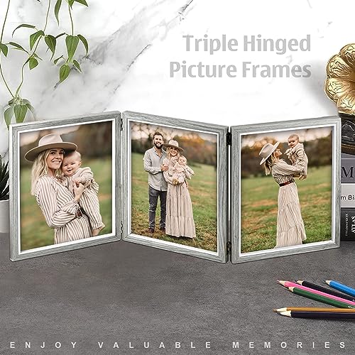 8x10 Triple Picture Frames Hinged 3 Photos Frame Collage 1 Pack, MDF Three Opening Picture Frames, Trifold Desk Frame,8x10 Folding Photo Frames Vertical Stand Frames for Family Friends 1 Pack
