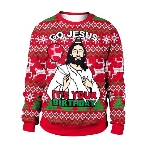 CIZEUR Herren Weihnachtspulli 3D Gedruckt Ugly Christmas Sweater...