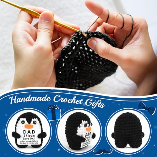 Fathers Day Dad Birthday Gifts from Daughter Son Wife, Handmade Crochet Mini Penguin Birthday Gifts for Dad Bonus Step, Funny I Love You Gift for Dads Emotional Small Cute Decor - Image 4